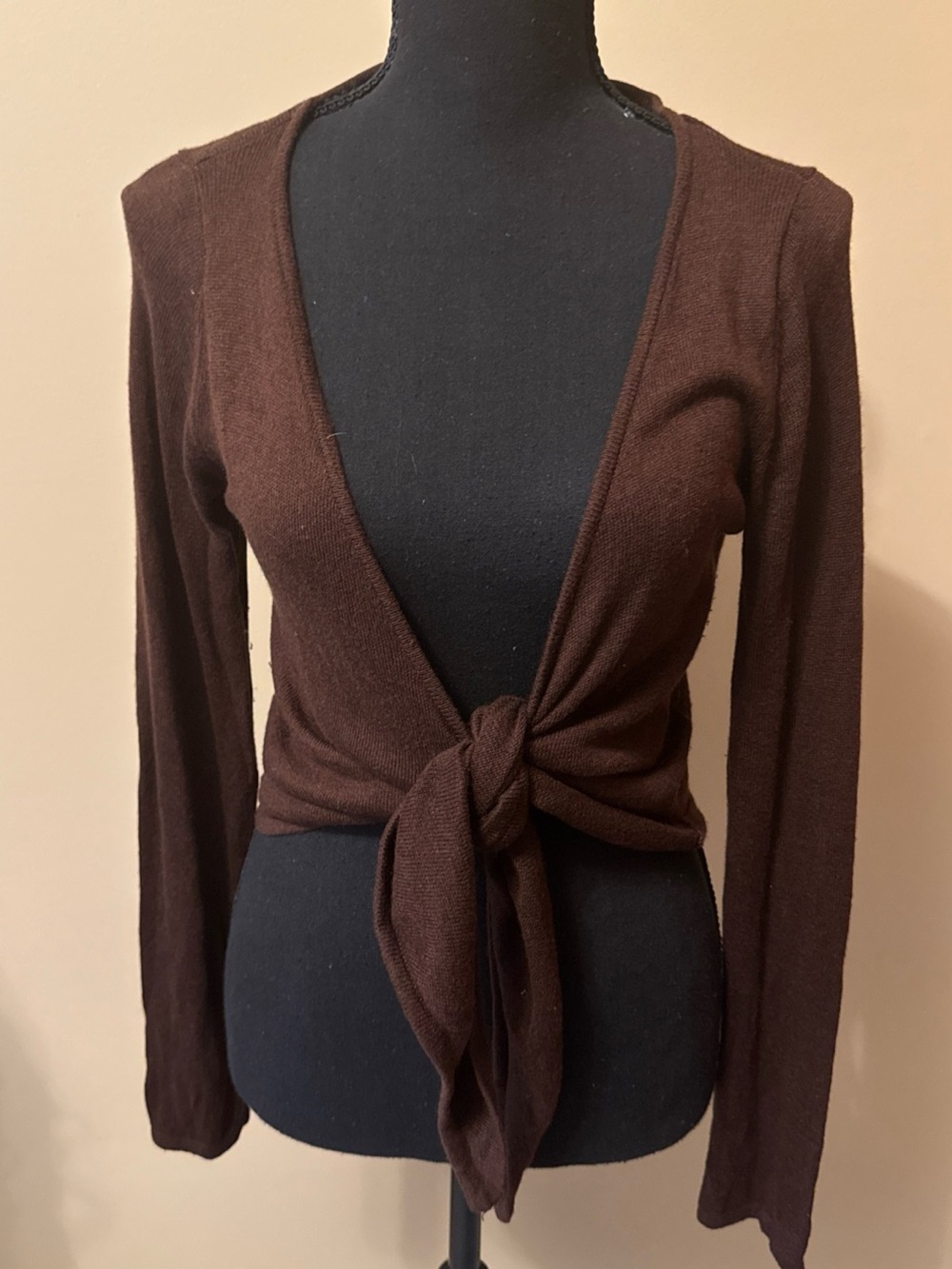 Tie-Front Silk/Cashmere Blend Cardigan in Dark Brown